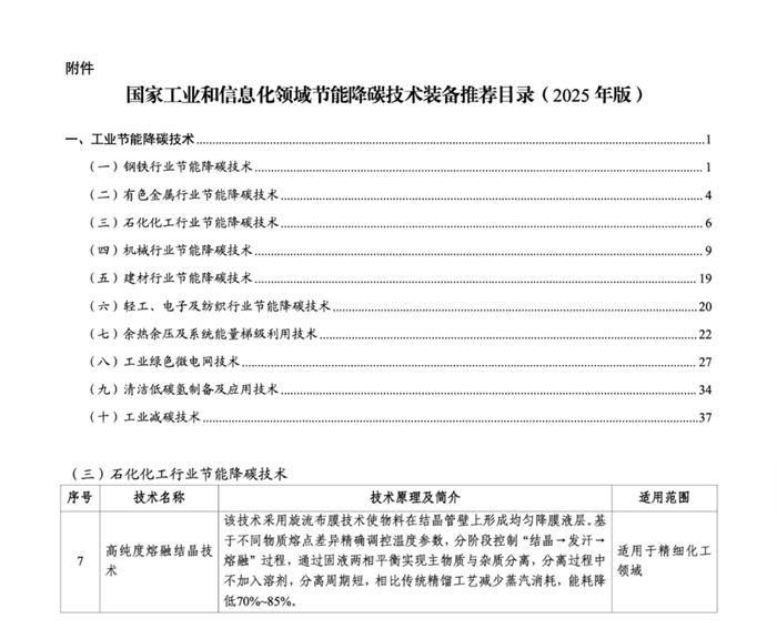中国化工学会报道｜上海东庚高纯度熔融结晶技术入选工信部节能降碳推荐目录